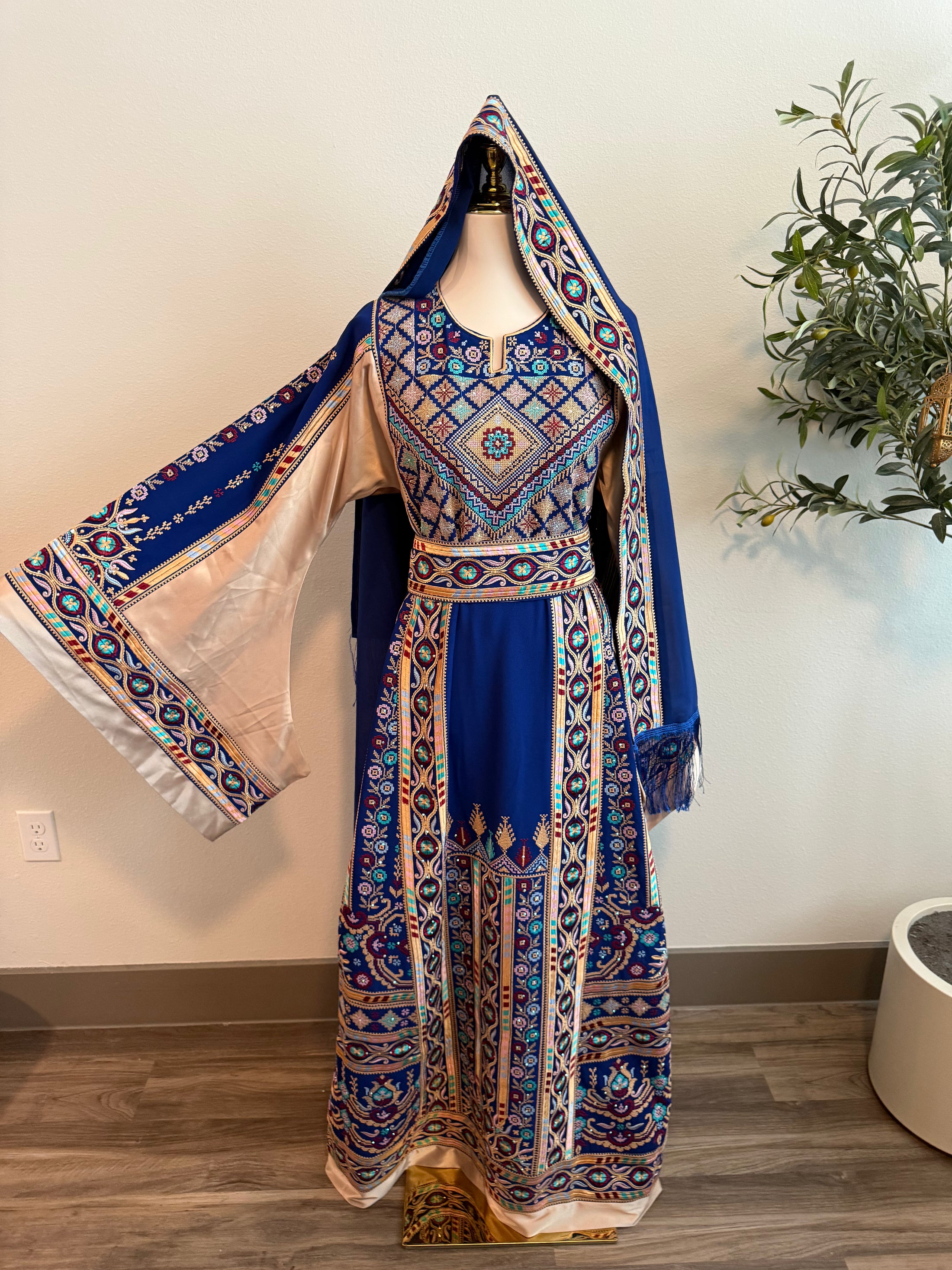 Blue and Gold Satin Malaaka Thobe