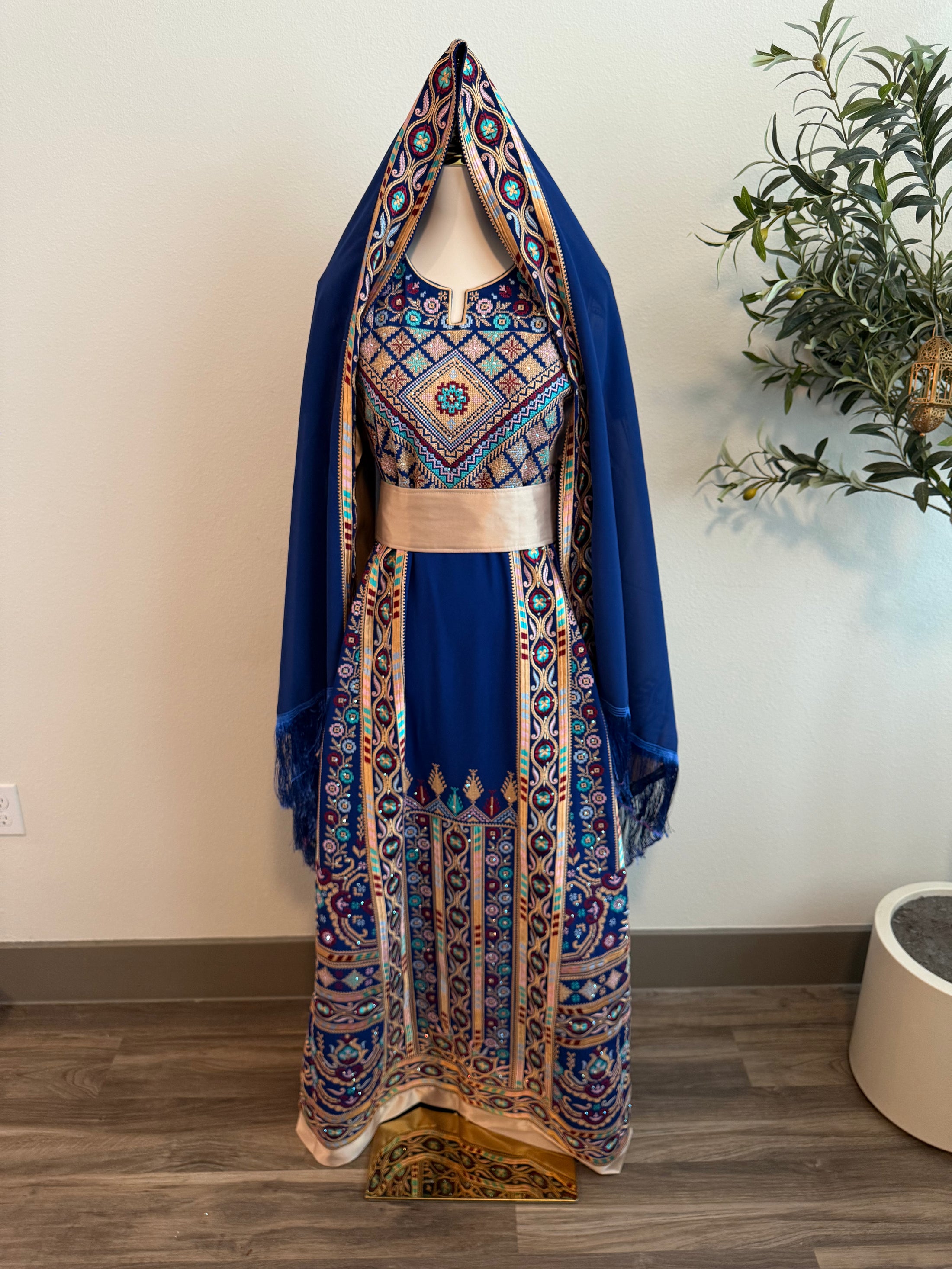 Blue and Gold Satin Malaaka Thobe