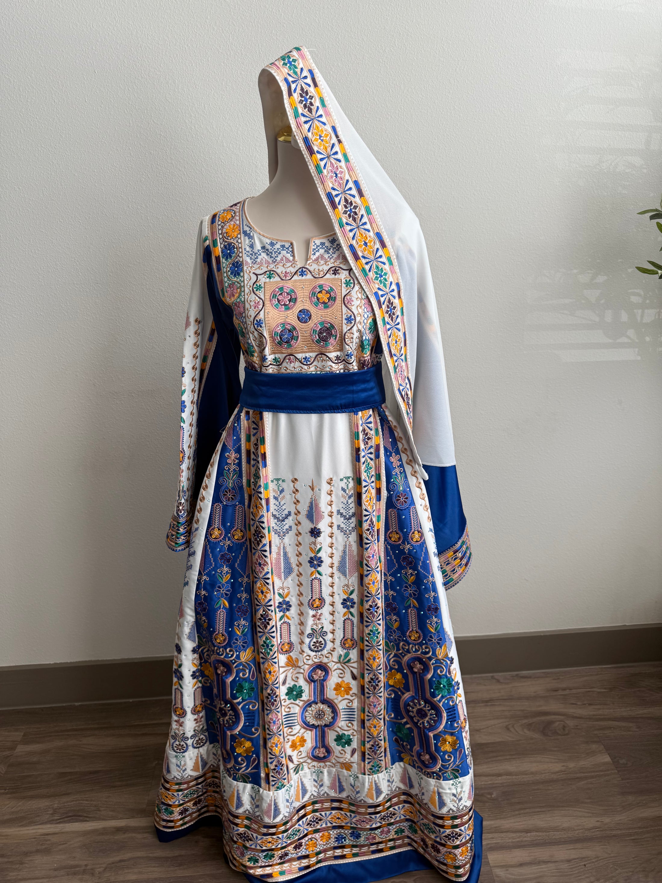 White and Blue Bridal Thobe