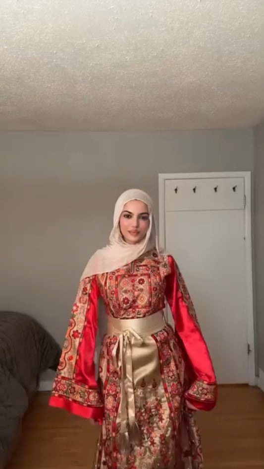 Red and Gold Full Satin Thobe