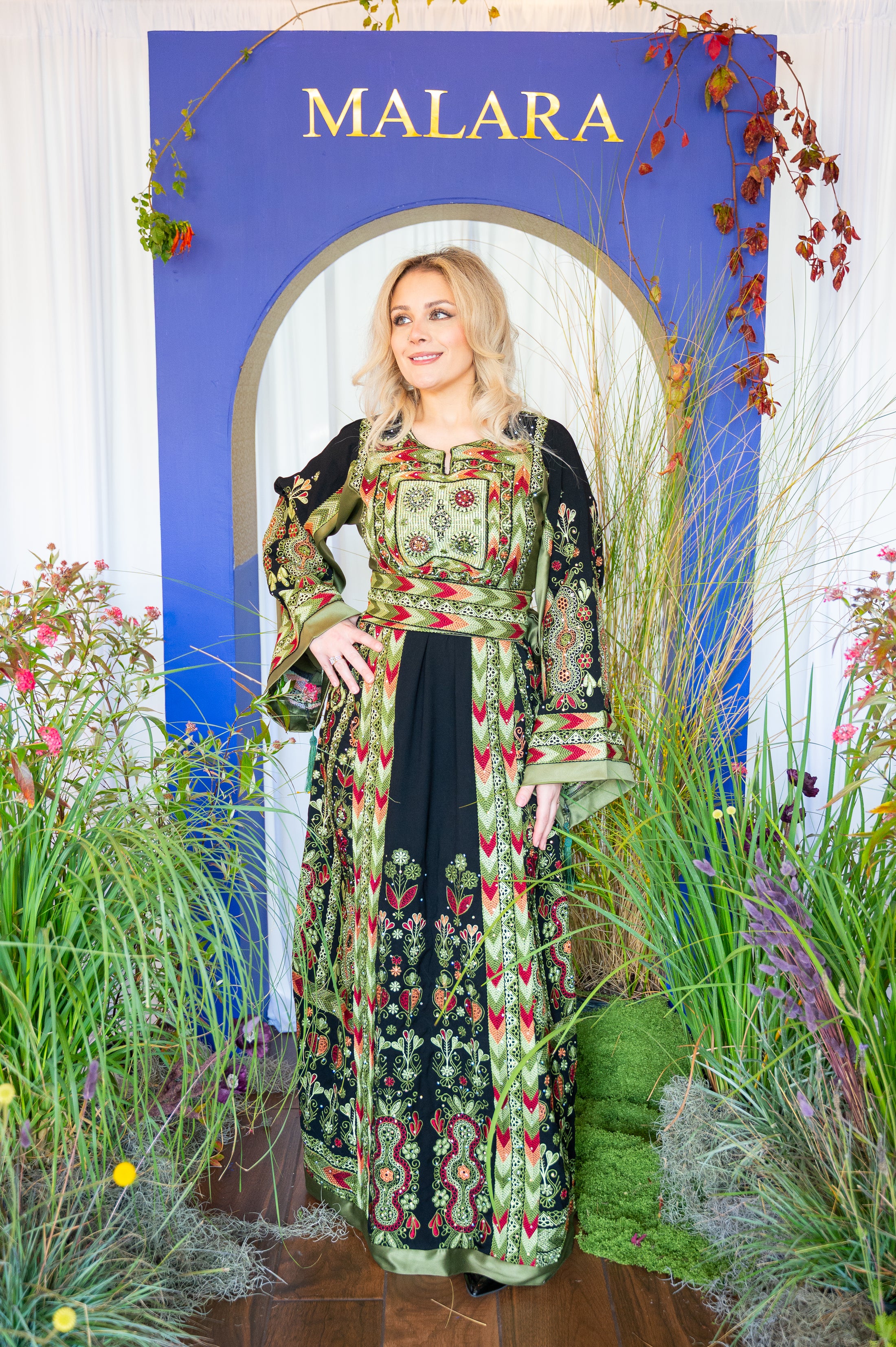 Black and Olive Green Chevron Thobe