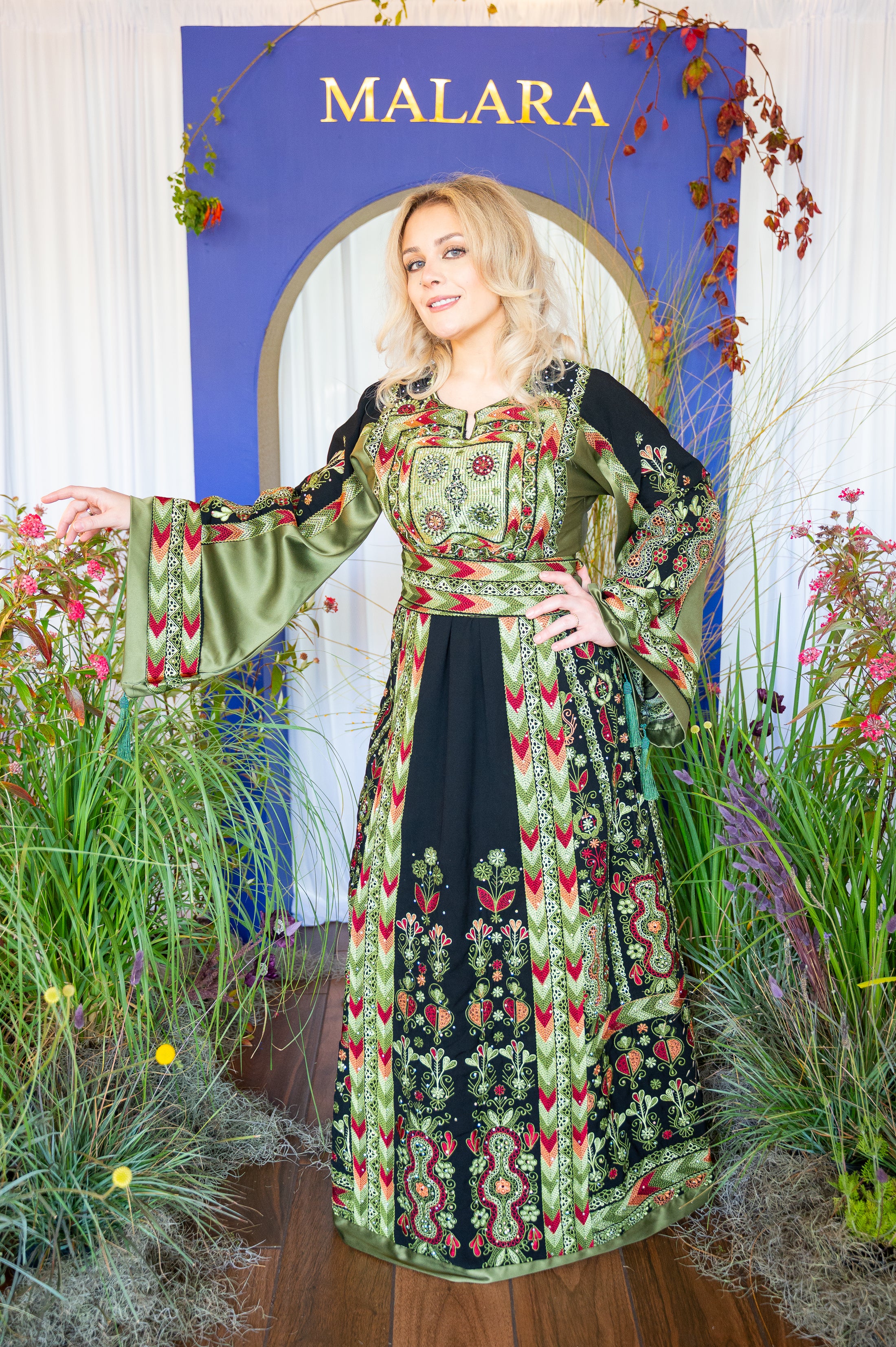 Black and Olive Green Chevron Thobe