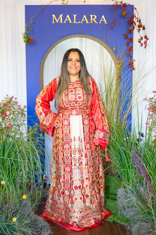 Red and Gold Full Satin Thobe