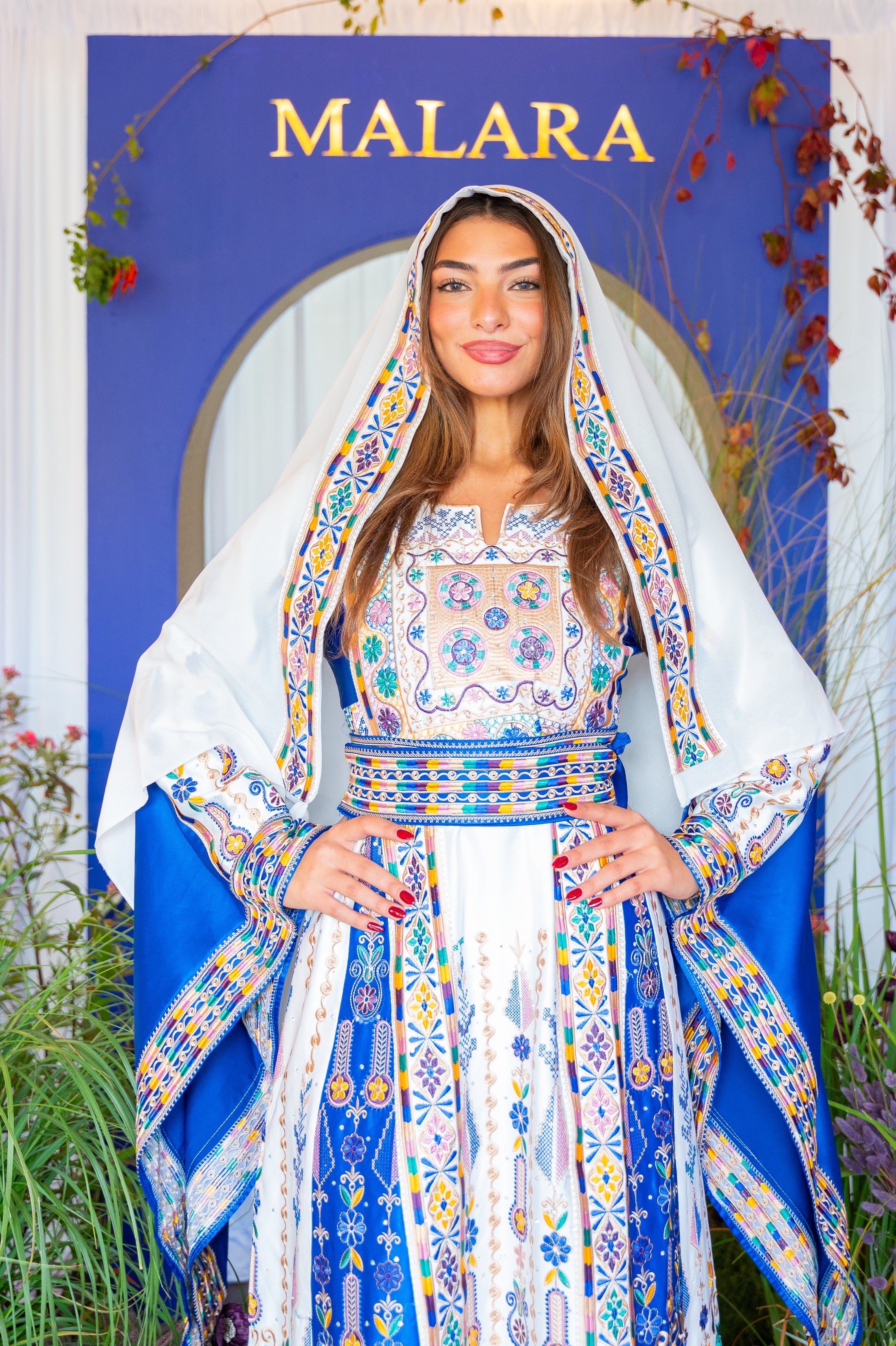 White and Blue Bridal Thobe